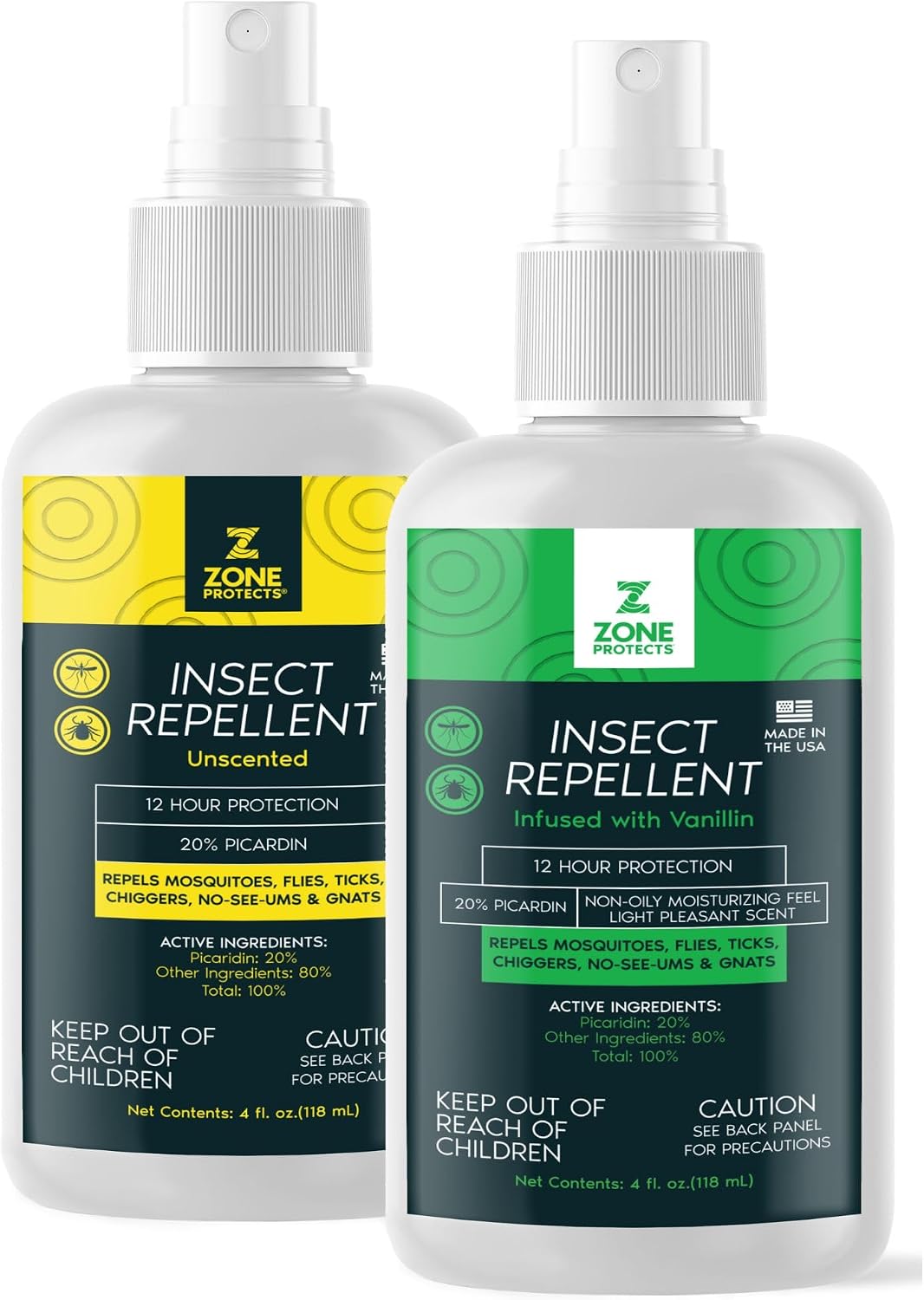 Zone Protects Picaridin Insect Repellent His and Hers Pack – 4oz Scented & 4oz Unscented Mist Spray, DEET-Free, 12-Hour Protection, Repels Mosquitoes, Ticks, Chiggers, Gnats