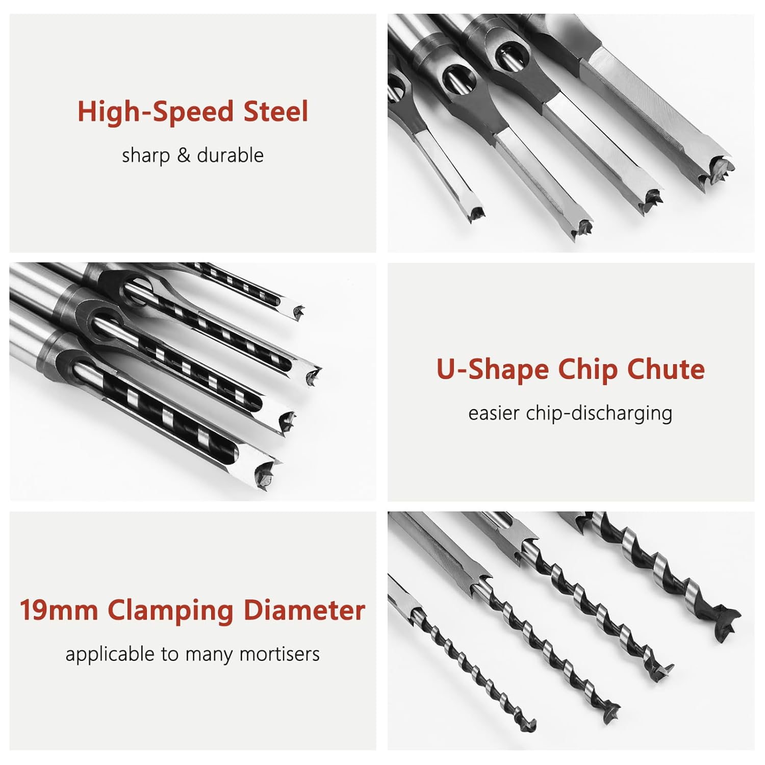 4 Pcs Mortise Chisel Set 1/4 5/16 3/8 1/2 Inch Square Hole Drill Bits for Mortiser Wood Mortising Chisel Drill Bit Hollow Chisel Mortise and Tenon Drill Tools