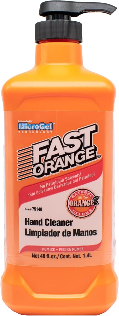 Fast Orange 25148 Pumice Lotion, Heavy Duty Hand Cleaner, Natural Citrus Scent, Waterless Cleaner For Mechanics, Strong Grease Fighter, 48 Oz.