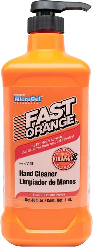 Fast Orange 25148 Pumice Lotion, Heavy Duty Hand Cleaner, Natural Citrus Scent, Waterless Cleaner For Mechanics, Strong Grease Fighter, 48 Oz.