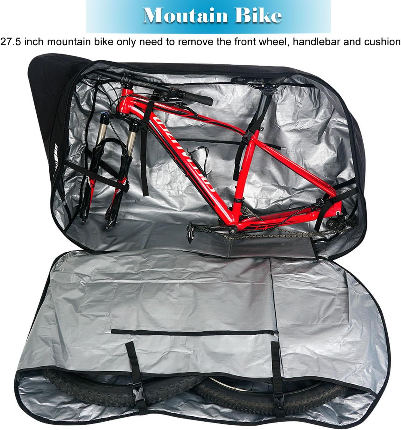 Folding Bike Travel Bag, Heavy Duty 840D Transport Bicycle Storage Bag with Strong Webbing for 26-29 in Mountain 700C Road Bike MTB, Portable Folding Cycling Bags Waterproof for Airplane Shipping