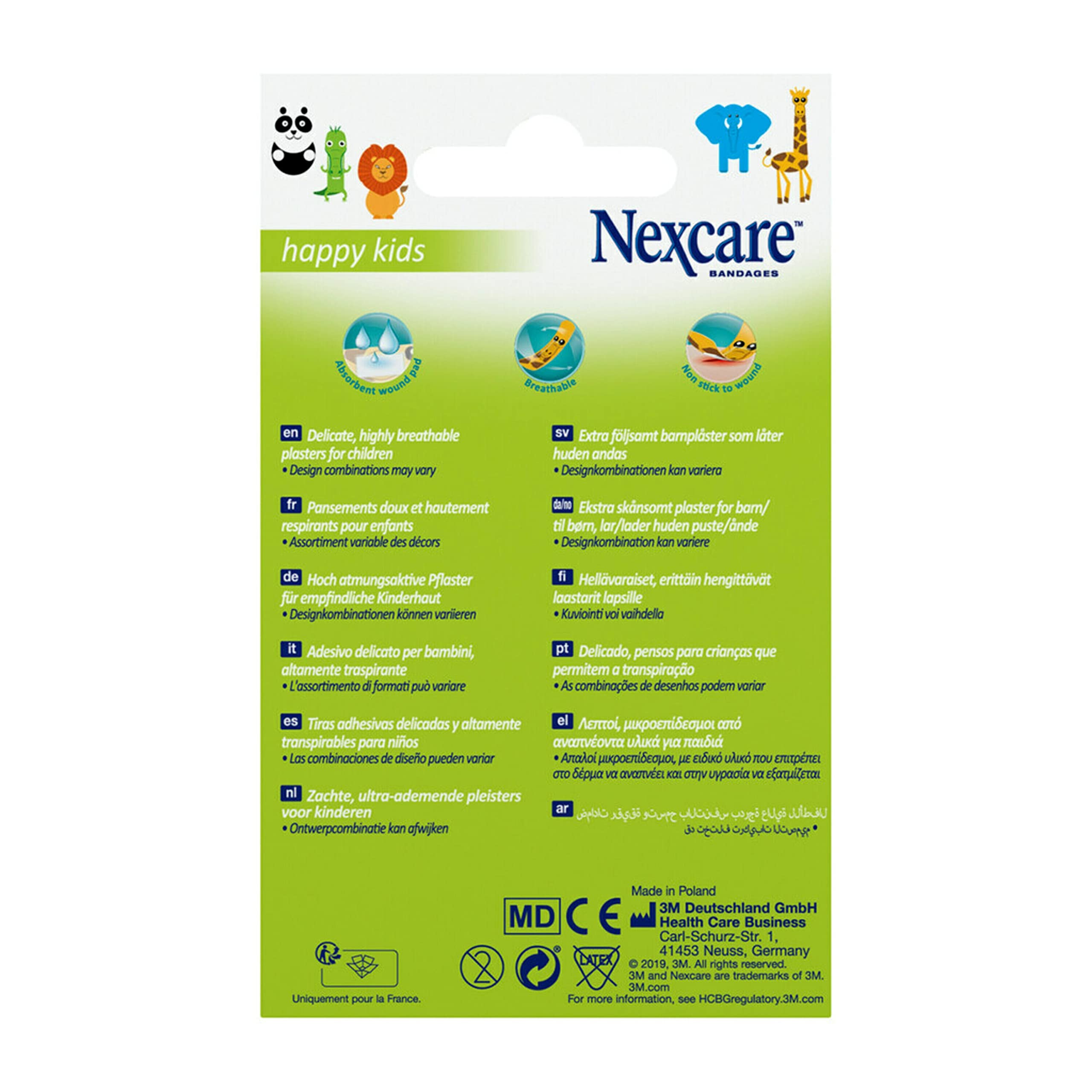 Nexcare Animals Kids Plasters Assorted by 3M Pack of 20, Cute Colourful Animal-Design Bandages Children Love, Gentle Flexible Plasters in Assorted Sizes that Comfort Little Ones Through Cuts & Grazes