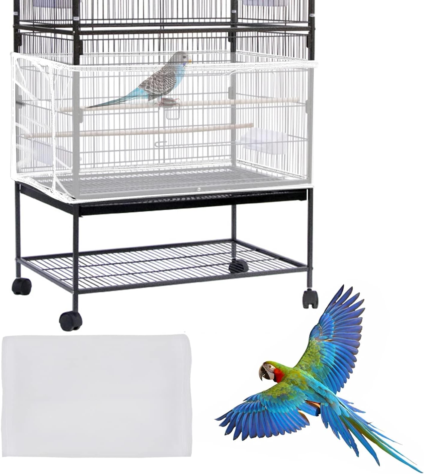Daoeny Bird Cage Cover, Adjustable Soft Airy Nylon Mesh Net, Parrot Parakeet Macaw African Round Square Cages (White)