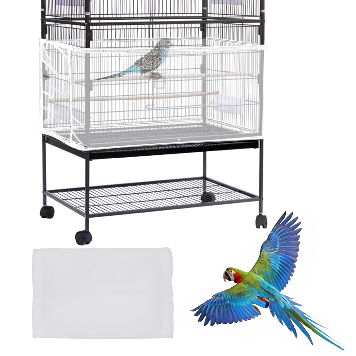 Daoeny Large Bird Cage Cover, Bird Cage Seed Catcher, Adjustable Soft Airy Nylon Mesh Net, Birdcage Cover Skirt Seed Guard for Parrot Parakeet Macaw African Round Square Cages...