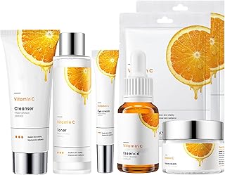 Vitamin C Serum for Face Skincare Set - Vitamin C Serum for Anti Oxidantion Hydrating Serum For Dull, Tired Skin - Vitamin C Serum Includes Cleanser-Toner-Face Serum-Eye Serum-Cream-Mask 2pcs(7PCS)