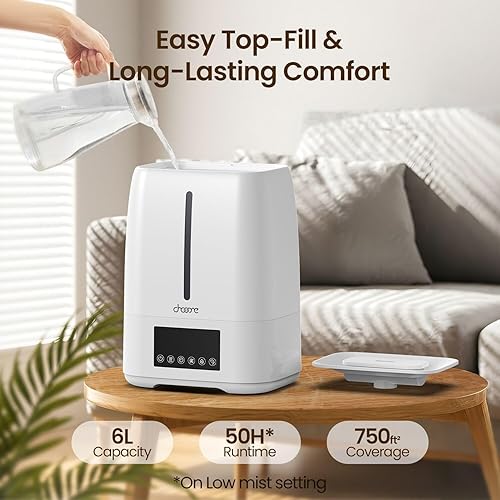 Miniatura 2 de Humidificador ultrasónico de llenado superior de 6 litros, niebla fría y cálida para dormitorio, bebé, habitaciones grandes y plantas, control