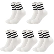 Ultrafun 5 Pairs Unisex Stripe Crew Socks Breathable Athletic Sports Gym School Casual Quarter Ankle Socks for Men Women