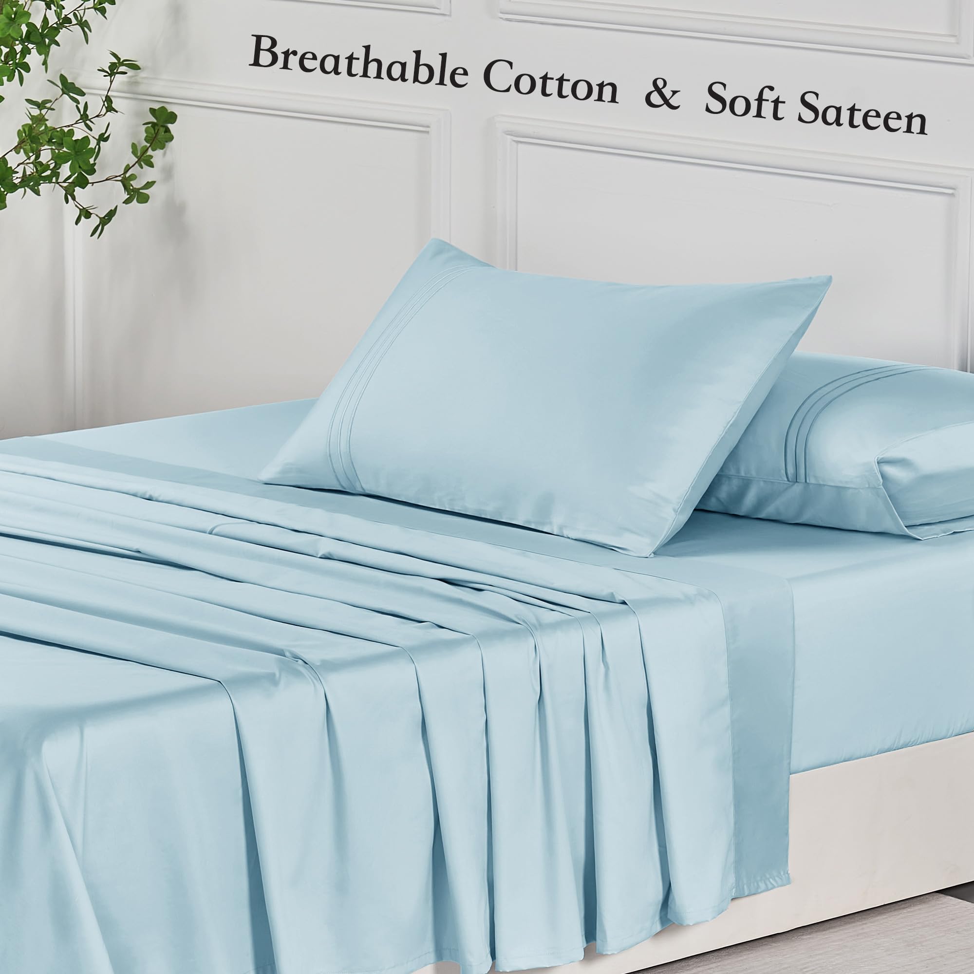 JELLYMONI 400 Thread Count 100% Cotton Sheet Sets, 4 Pieces Extra Soft Bedding Cooling Sheets - 16