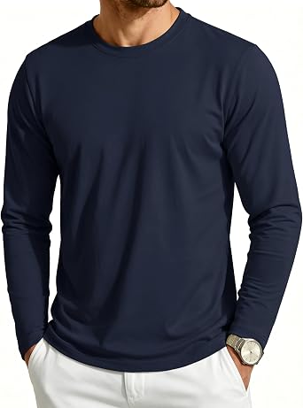 Cavva Long Sleeve T Shirt Mens Casual Lightweight Top Plain Basic T-Shirt
