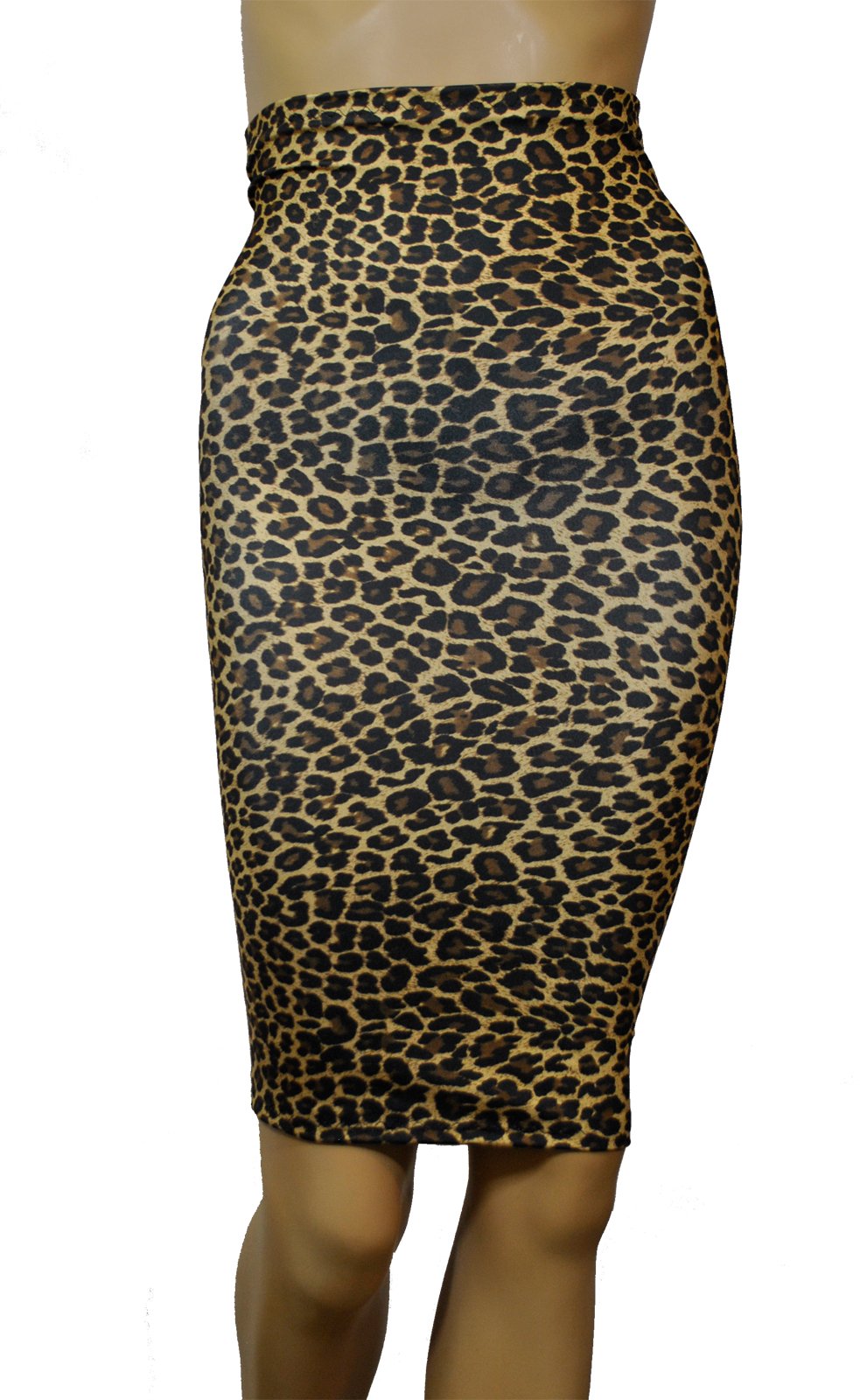 Fantasystore Women's Multicoloured Size 14-16 (To Fit: 32-34 Inch Waist / 36-40 Inch Hips / 21-22 Inch Length) P83 Leopard Animal Print Lycra Pencil Skirt Pull On