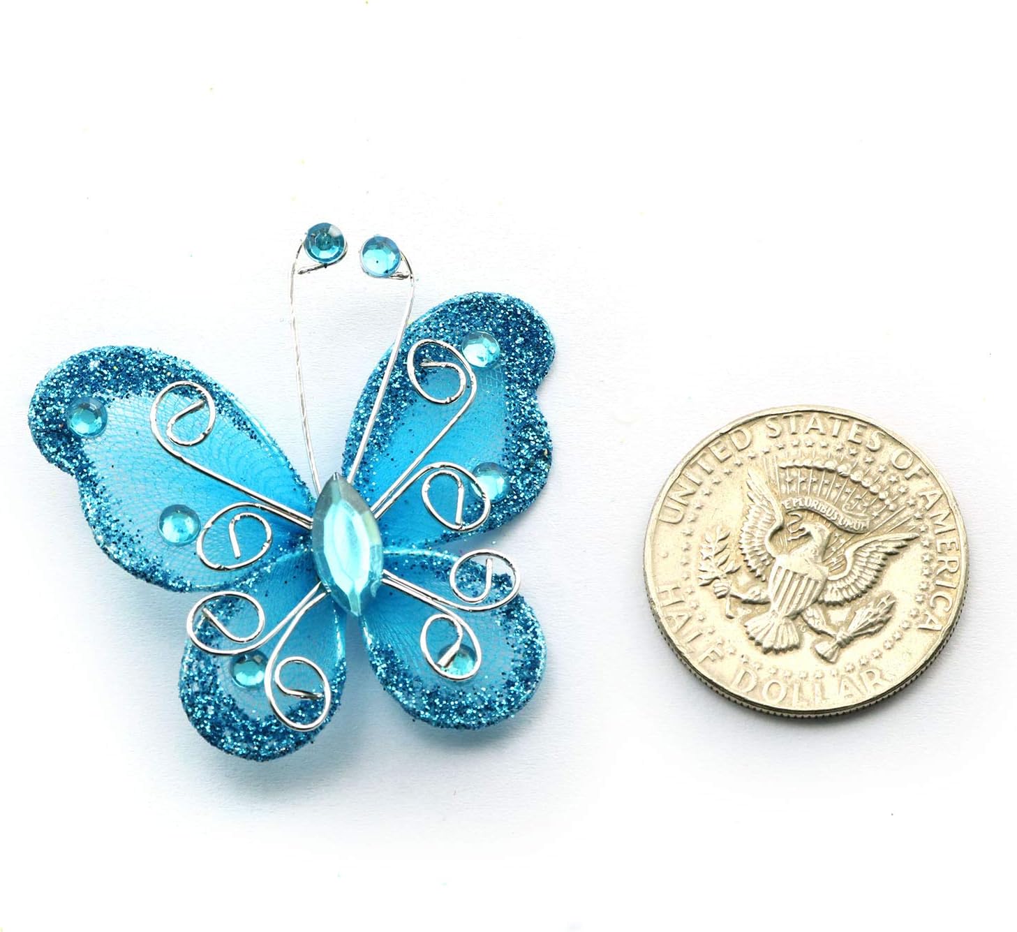 Tegg Butterfly Decoration 20PCS Glitter Rhinestone Organza Wire Butterflies Craft Table Scatter for Party Wedding Card Scrapbook Craft image 4