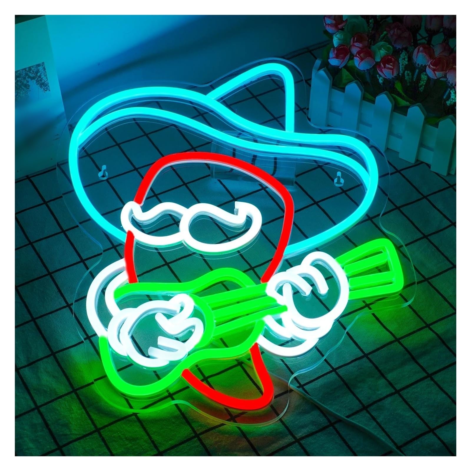 SHOUXI Sign Lamp Fun Guitar Neon Sign Cowboy Lights Chili Decorate Dimmable Lamps for Bar Bedroom Music Club Decor 38cmх32cm
