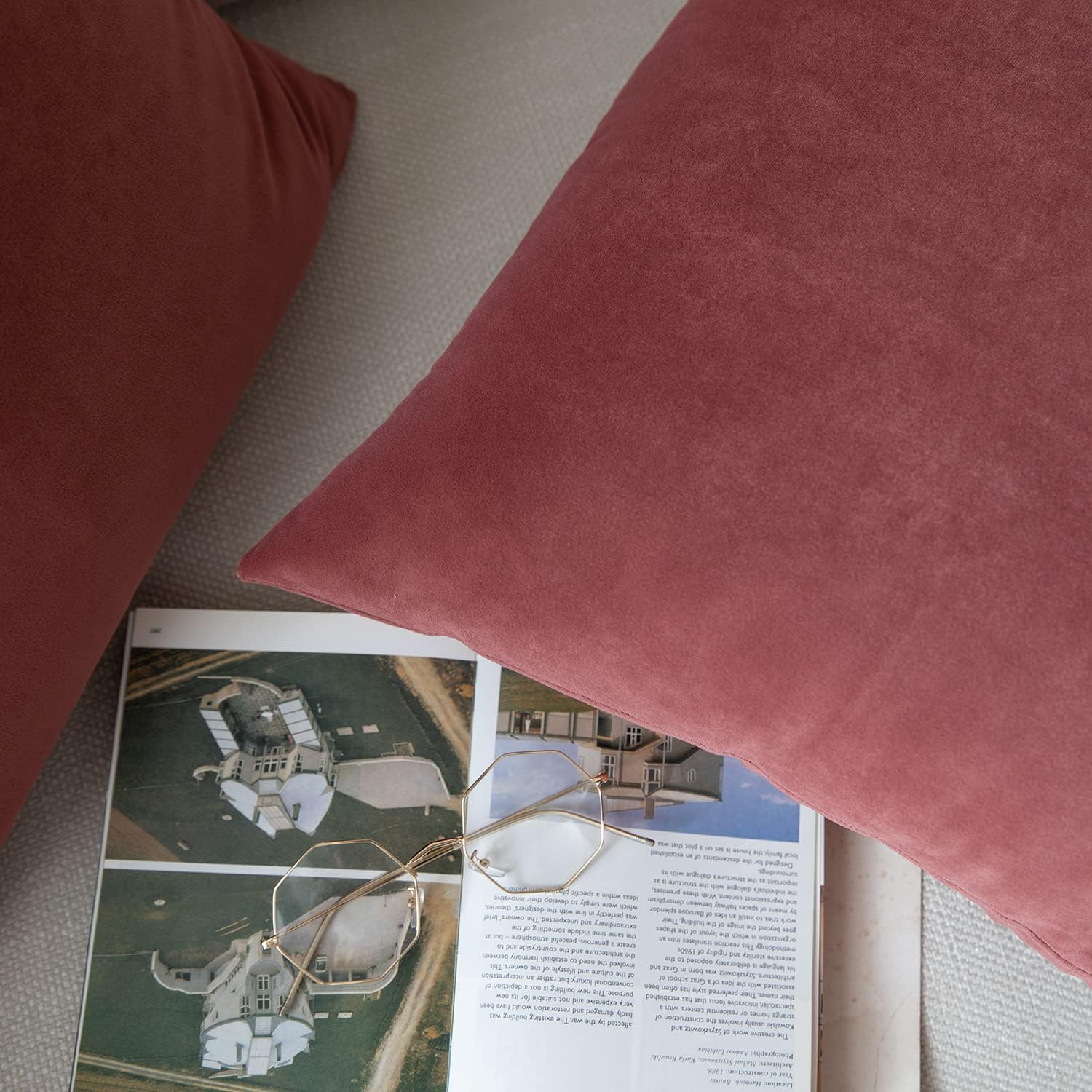 Set of 2 Velvet Throw Pillow Covers for Couch and Bed - 20"x20", Mauve Dusk