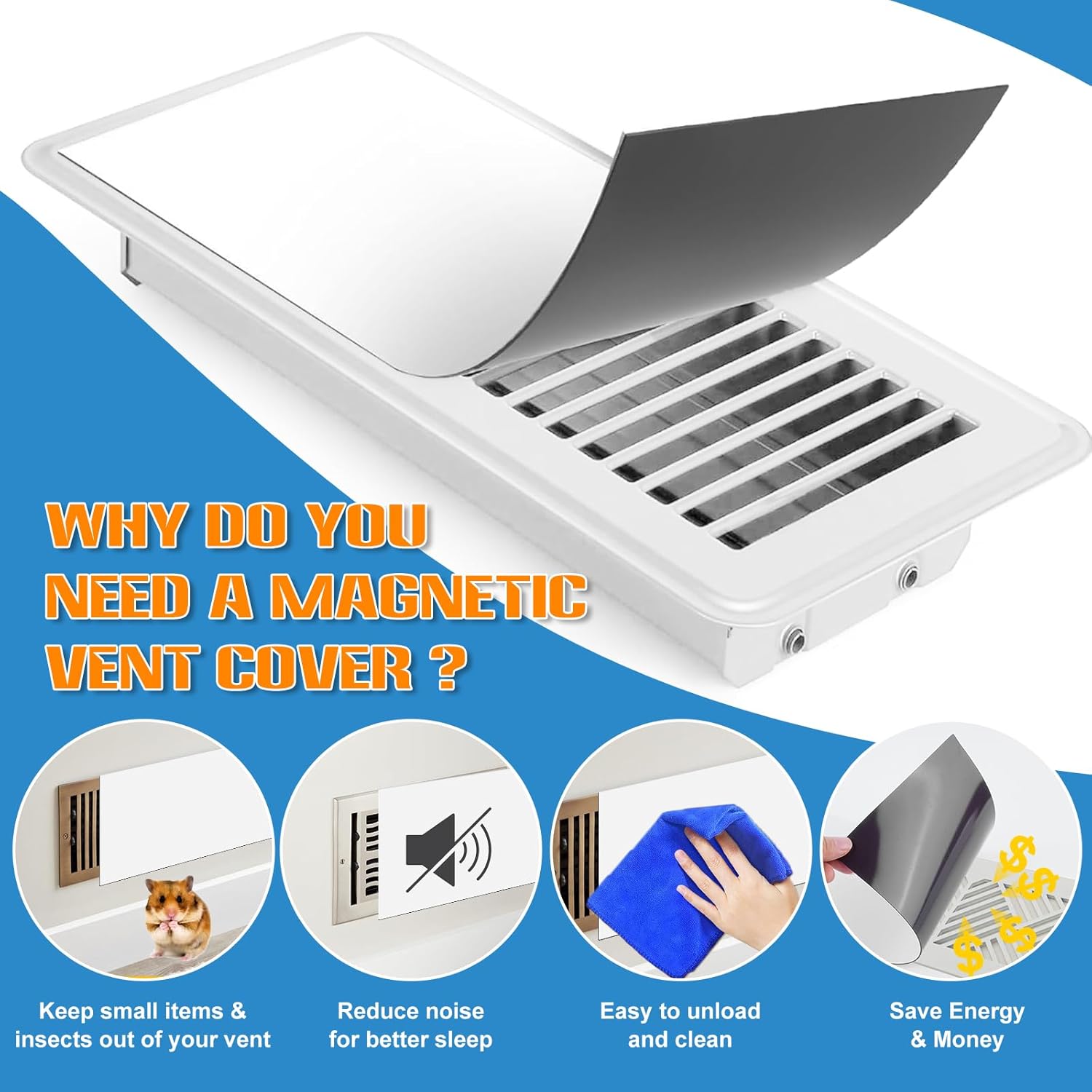 POSKAD Magnetic Vent Covers,Ultra Strong Vent Magnetic Covers for Floor, Wall, or Ceiling Vents and Air Registers, for RV, Home HVAC and AC Vents (8"×15.5"-3P)