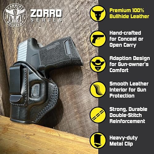 Miniatura 9 de Cardini - Funda de cuero prémium IWB  Compatible con funda Sig P365, Taurus GX4 Mini Compact, se adapta a Kimber 1911 de 2.7 pulgadas, se adapta a
