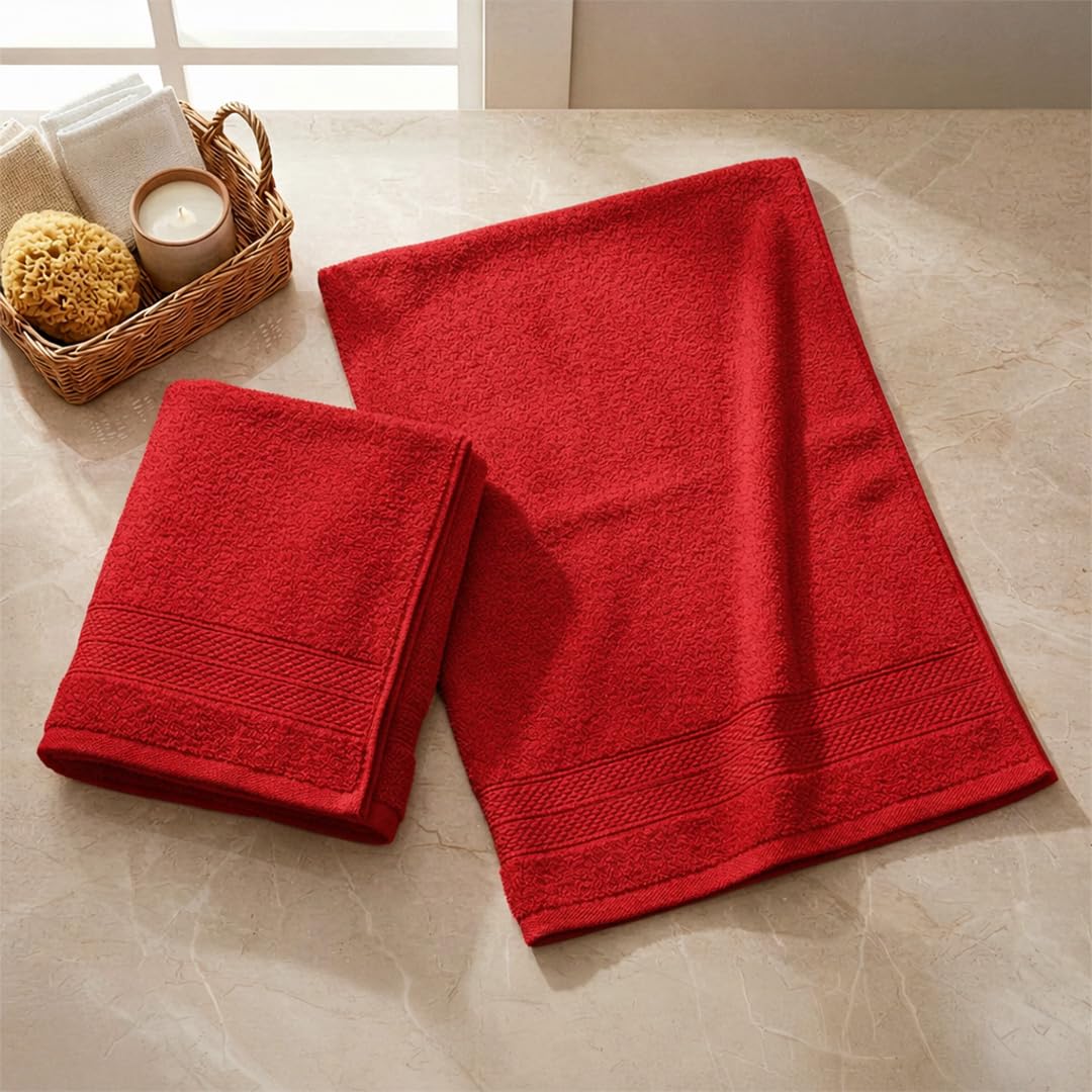 LANE LINEN 100% Cotton Colorado 2 Piece Hand Towels Set – 450 GSM Towel Set, 60L x 40W cm, Super Soft, Fluffy & Highly Absorbent Napkins for Gym, Workout, Sports - Red-image-4