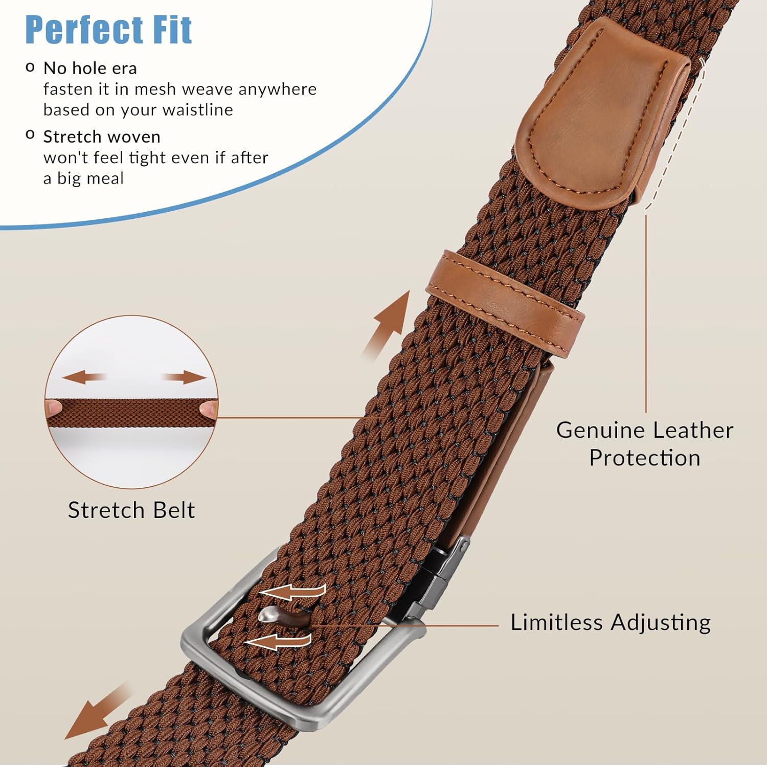 SANSTHS Reversible Braided Belt for Men and Women, Elastic Stretch Woven Golf Belts for Men, Casual Jeans Sports Work 1 3/8" - Image 7
