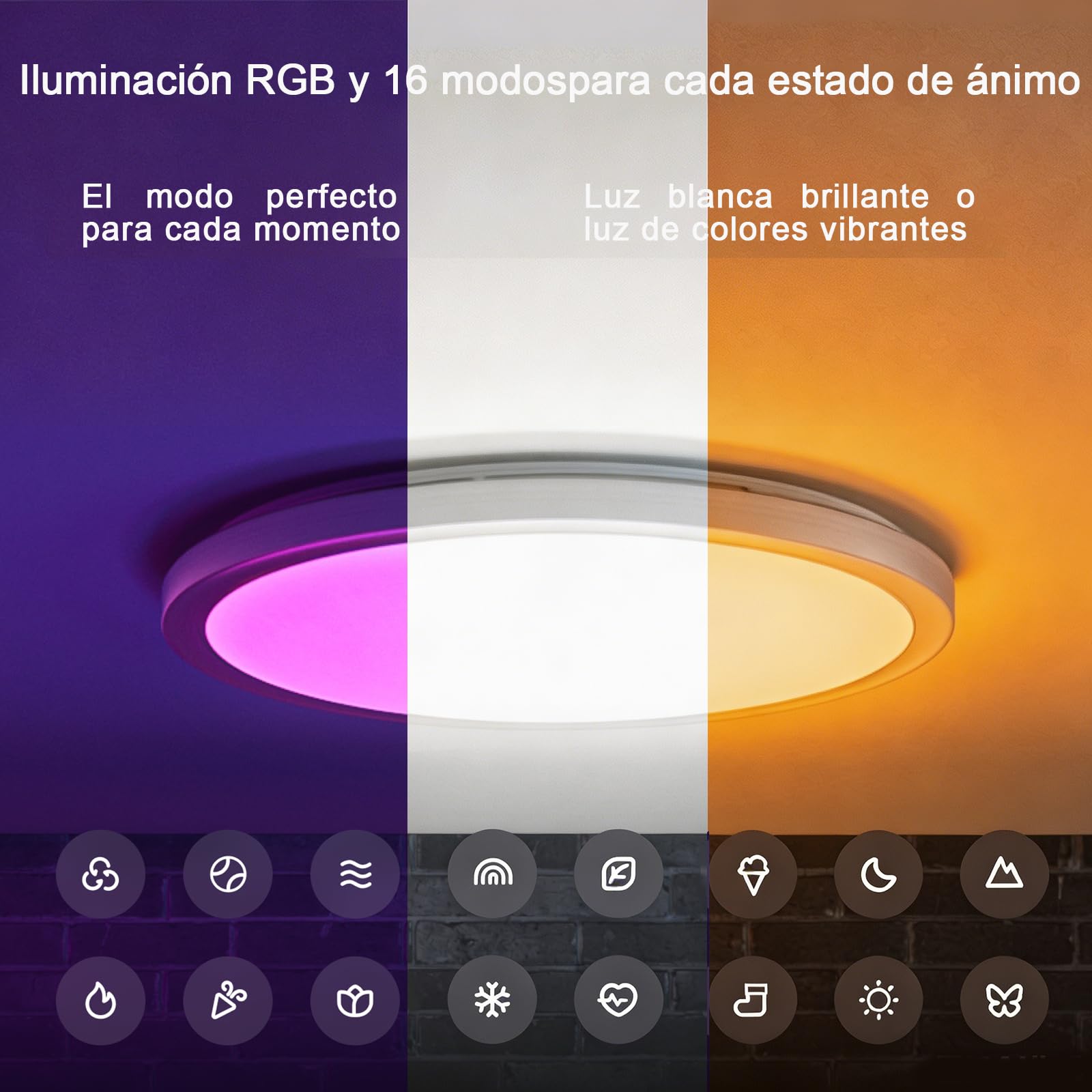 Yeelight Smart Lámpara de techo LED RGB Close-to--Ceiling Lights, 50 W, 3000 lúmenes, 2700 K-6500 K, lámpara regulable, DIY compatible con Alexa, para salón, dormitorio, cocina, pasillo, 50 cm