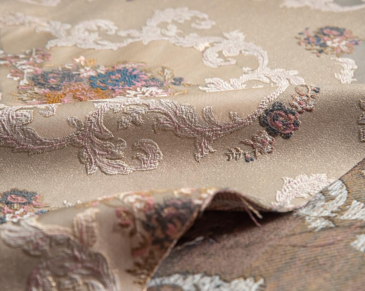 Luxurious Woven Jacquard Victorian Floral Damask Design Heavy Fabric for Upholstery Chair Window Treatment Craft - Renaissance Rococo - 54" Width - Fabric by The Yard (Beige)