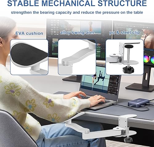 Miniatura 12 de Extensor universal de soporte de reposabrazos para escritorio, reposabrazos ergonómico de altura ajustable con plataforma de soporte de codo Negro