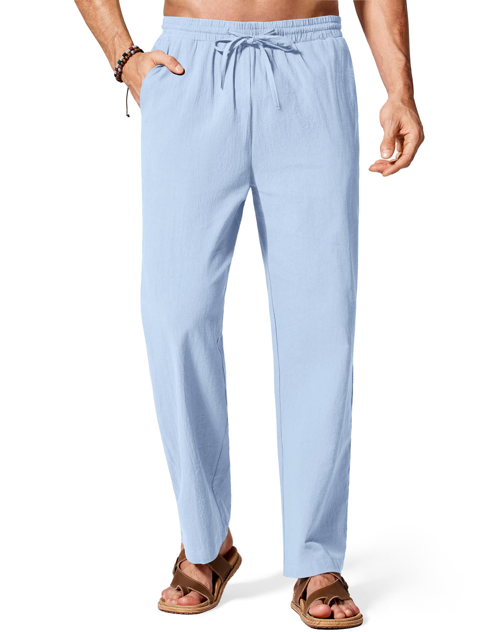 COOFANDY Mens Cotton Linen Pants Lightweight Casual Linen Dress Pants Drawstring Summer Beach Trousers