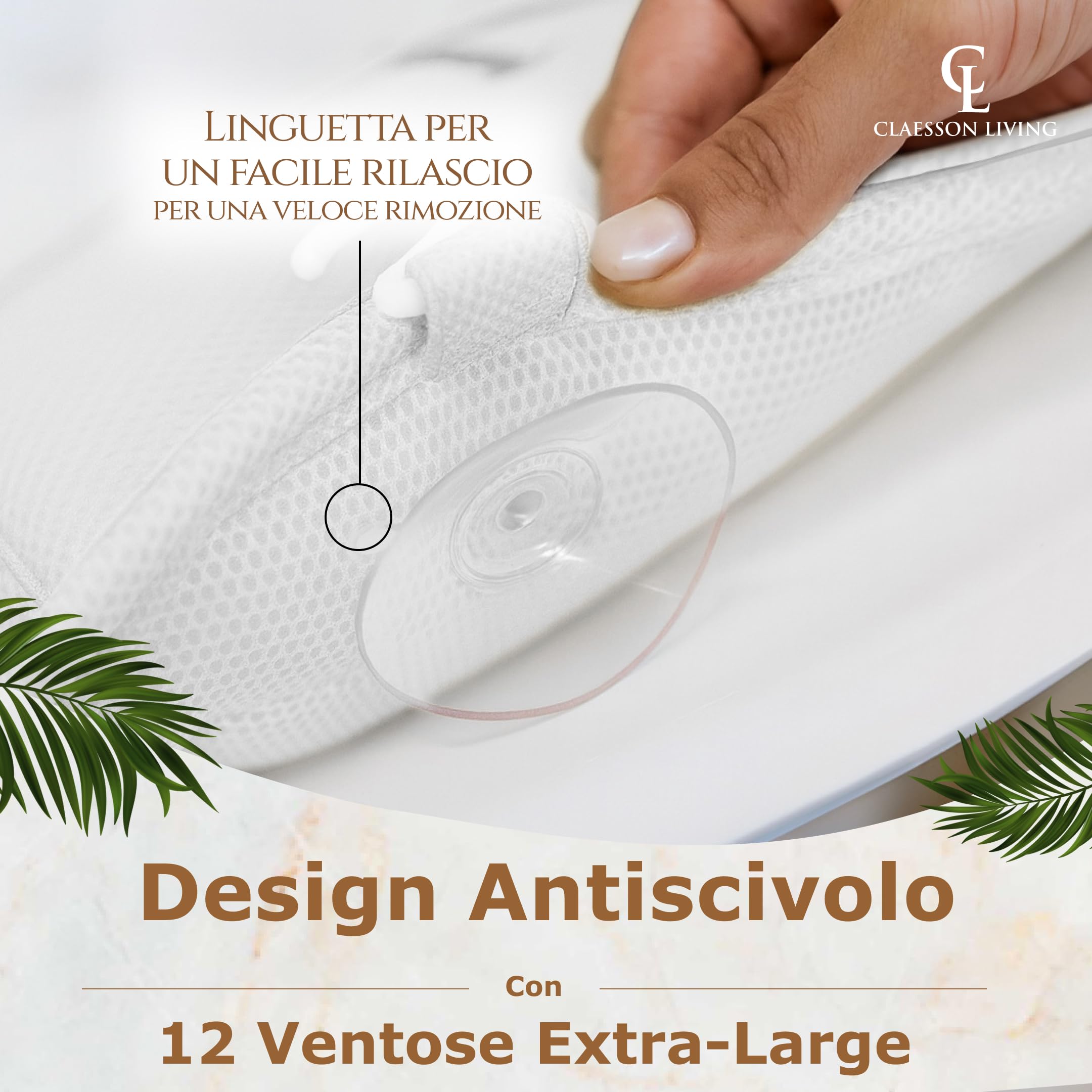 Cuscino Vasca da Bagno per Tutto il Corpo (152x56cm) – Cuscino Bagno con ventose e Poggiatesta (11cm); Supporta Collo, Schiena e Gambe – Incl. borse Lavaggio/Viaggio e Gancio Asciugatura – Bianco