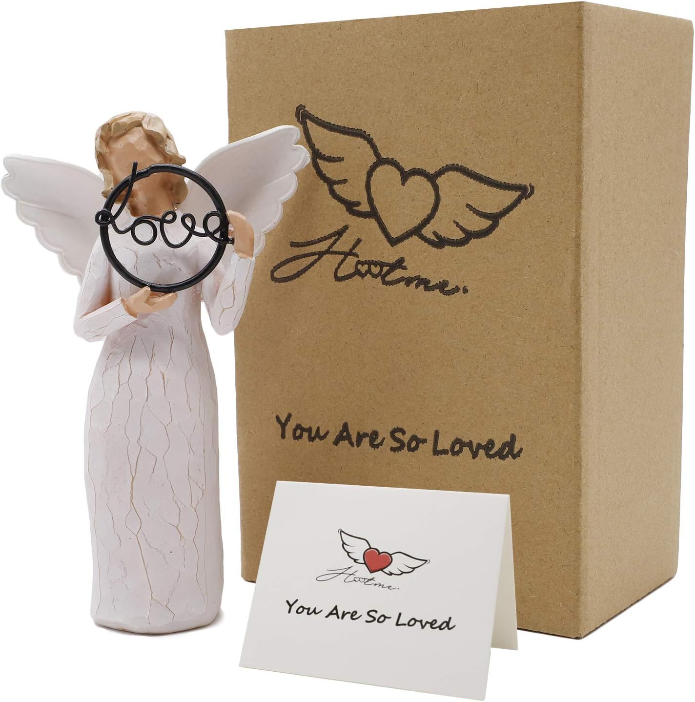 Hotme Love Angels Figurines,Angel of Love Figurine,Sculpted Hand-Painted Figure Holding Words 'You are So Loved' Written in Wire Inside Wire Circle,Friend Encouragement Birthday Gift