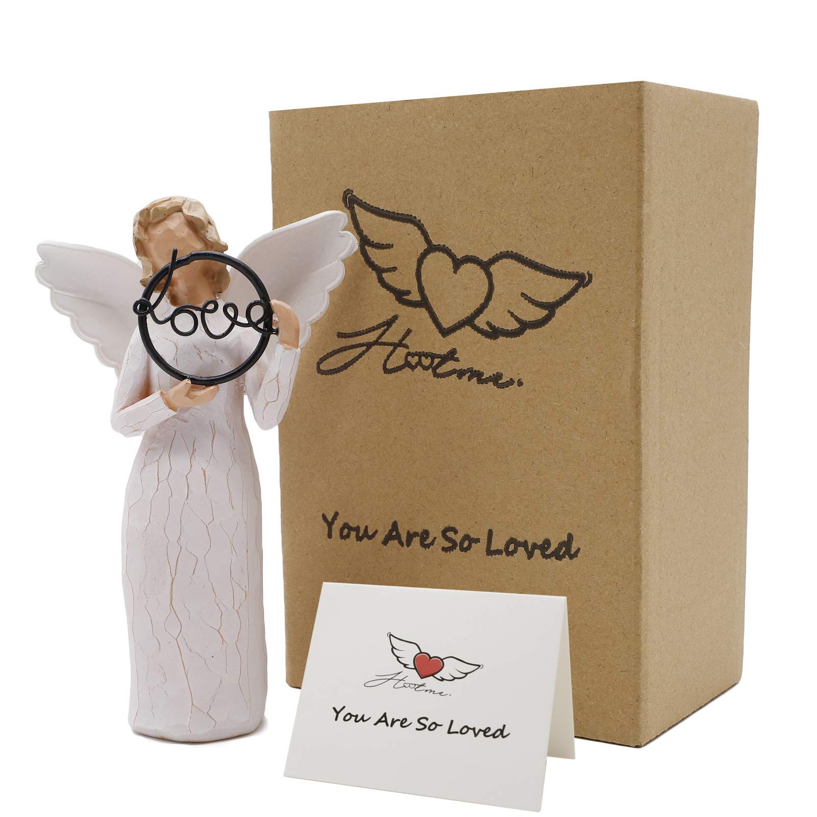 Hotme Love Angels Figurines,Angel of Love Figurine,Sculpted Hand-Painted Figure Holding Words 'You are So Loved' Written in Wire Inside Wire Circle,Friend Encouragement Birthday Gift