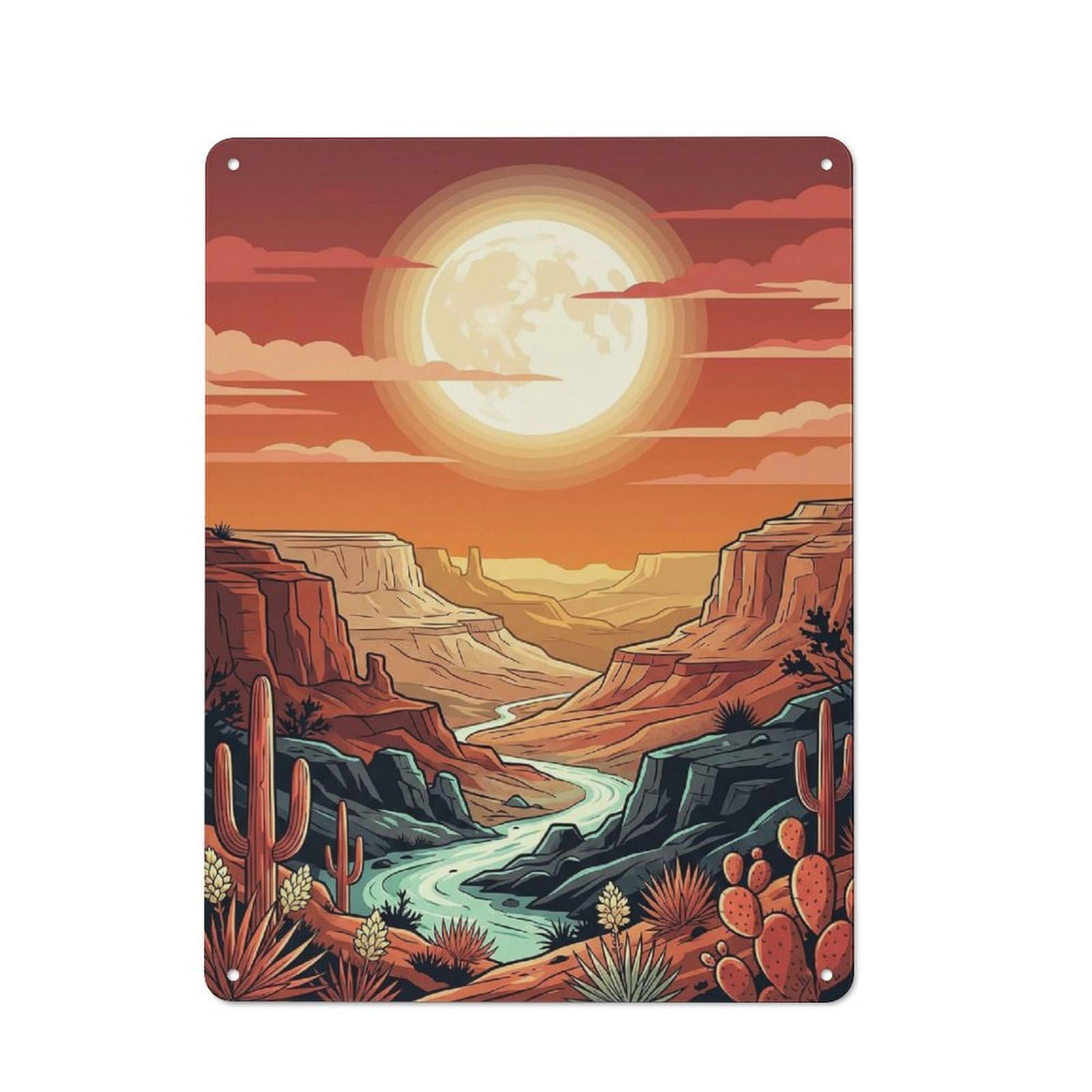 Junmoney Style-11 Outdoor Room Shed Metal Sign 40X30cm Featuring Desert Canyon Sunset With Moon, Utility Space Decor For Patio Bar, Workshop, Shed Or Kitchen