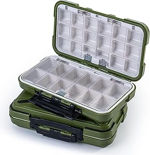 Goture 2 Pcs Green Fishing Tackle Boxes, Waterproof Tackle Plastic Storage, Small Lure Case, Small Lure Box, Fishing Accessories Boxes Storage Containers