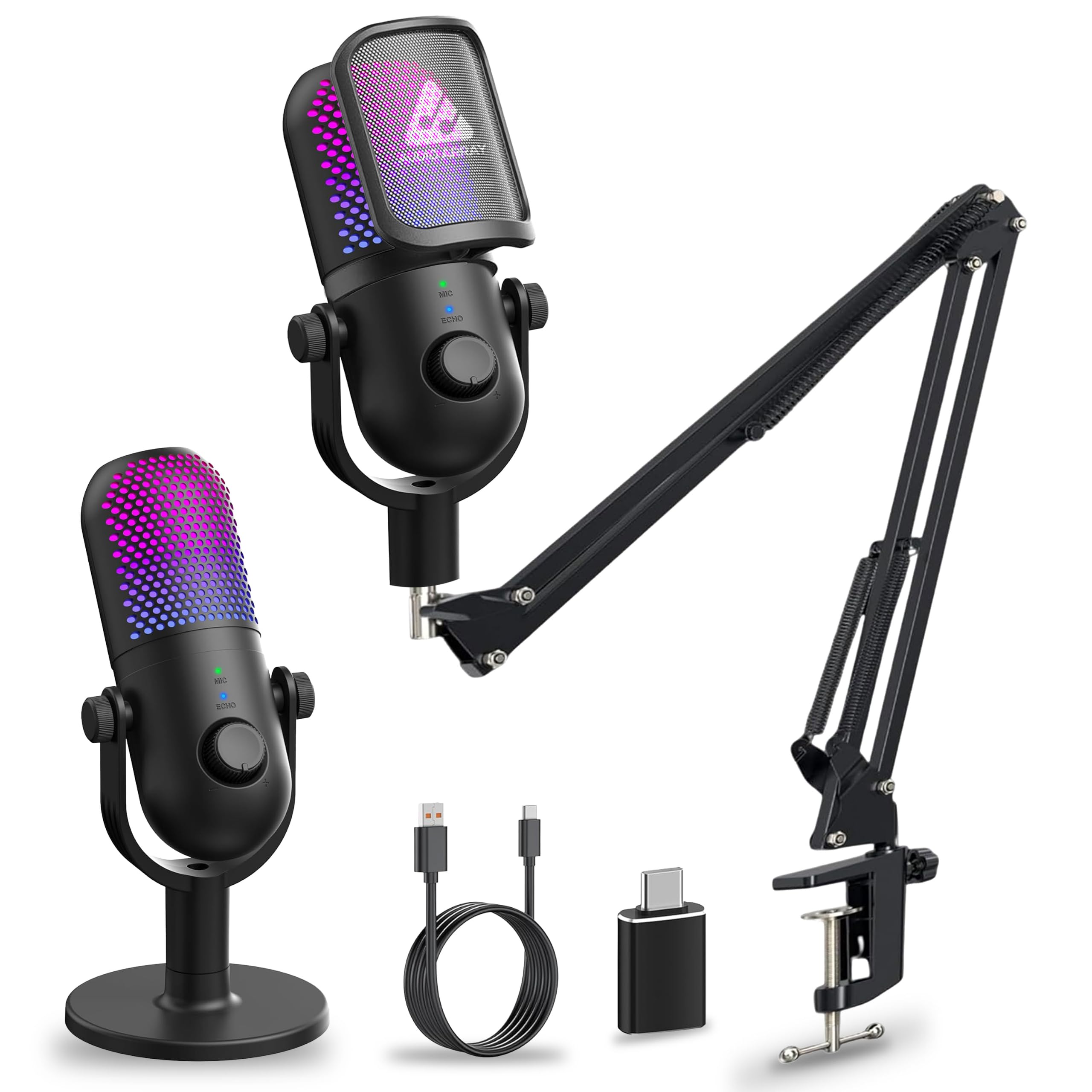 Audio Array AM-C47 RGB USB Condenser Mic Kit | AI Noise Cancellation, 192kHz/24Bit Studio Quality, Touch Controls, Headphone Monitoring | Podcasting, YouTube, Gaming & Streaming | Mac/PC & Mobile-image-35
