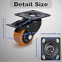 Vista 2 de Ruedas giratorias de 3 pulgadas con freno, juego de 4 ruedas de bloqueo de seguridad con carga de 1000 libras, ruedas para mesa, remolque, mesa