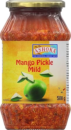 Ashoka Mango Pickle Mild 500g - Perfect as a Side Condiment for Any Indian Dish - Eaten With Indian Dinner or With Indian Breakfast