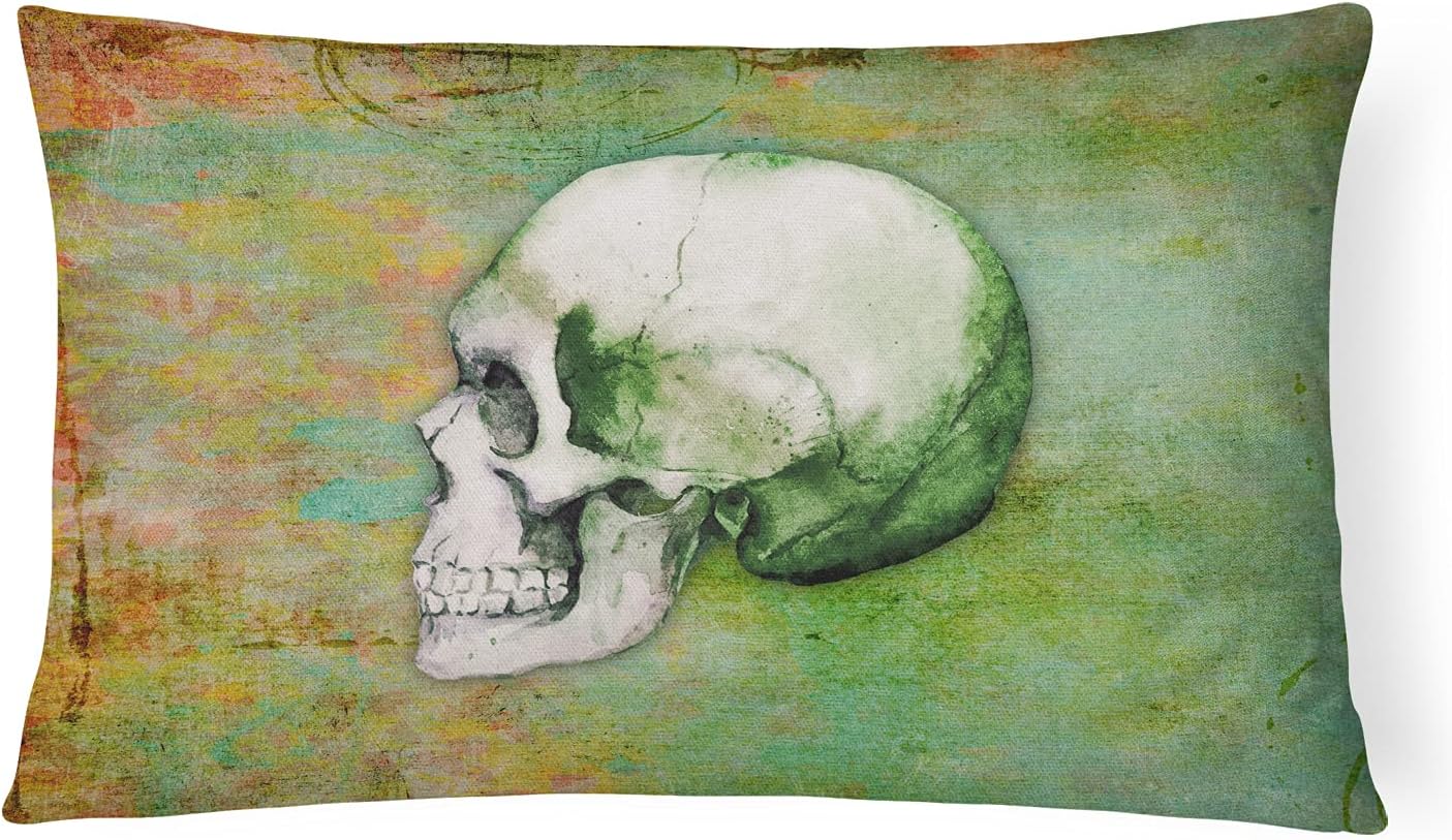 Caroline's Treasures BB5122PW1216 Day of The Dead Green Skull Canvas Fabric Decorative Pillow Machine Washable, Indoor Outdoor Decorative Pillow for Couch, Bed or Patio, 12HX16W