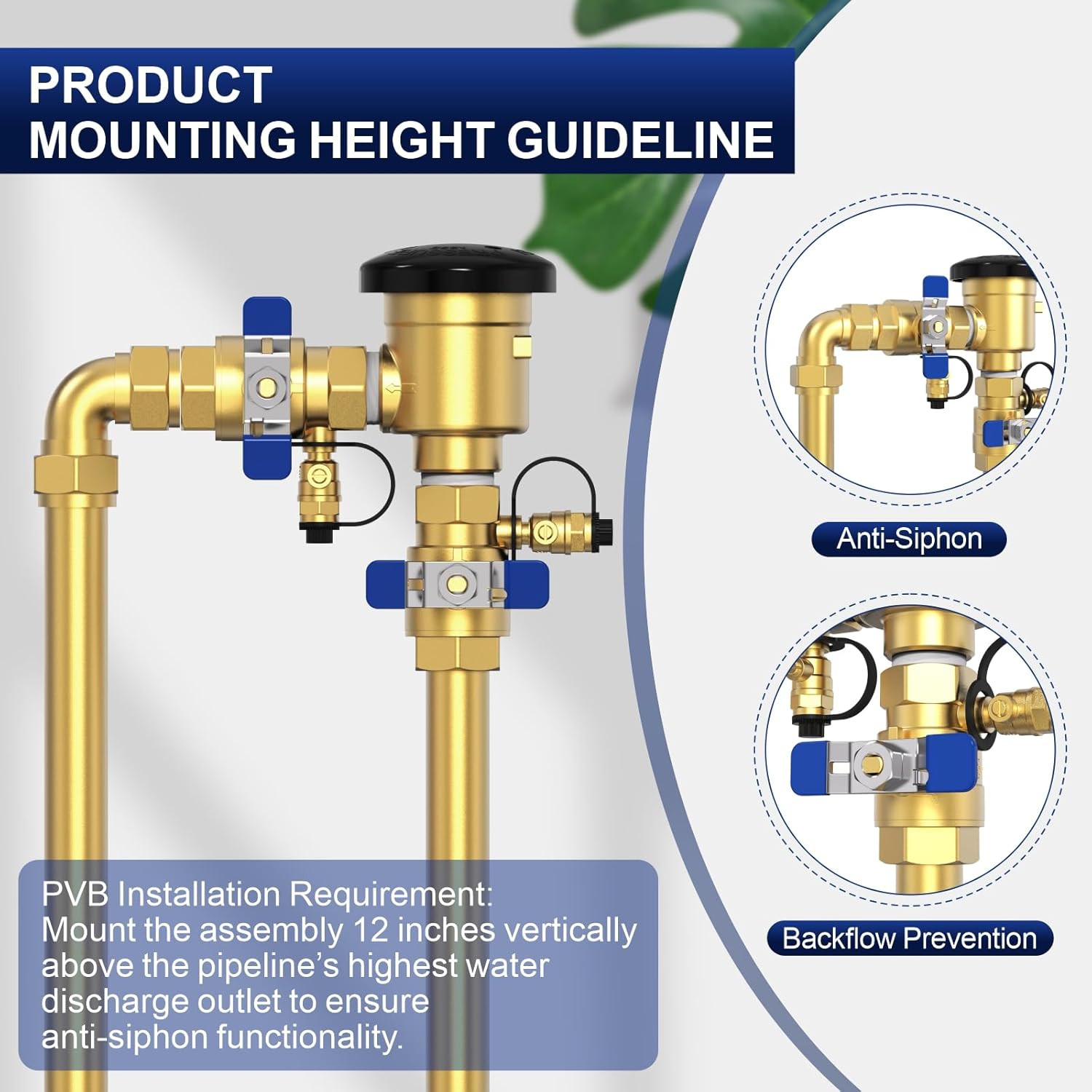 1" 720A Pressure Vacuum Breaker Assembly, 400 PSI Brass Backflow Preventer Valve for Irrigation Systems, Lawn Sprinkler and Outdoor Water Systems