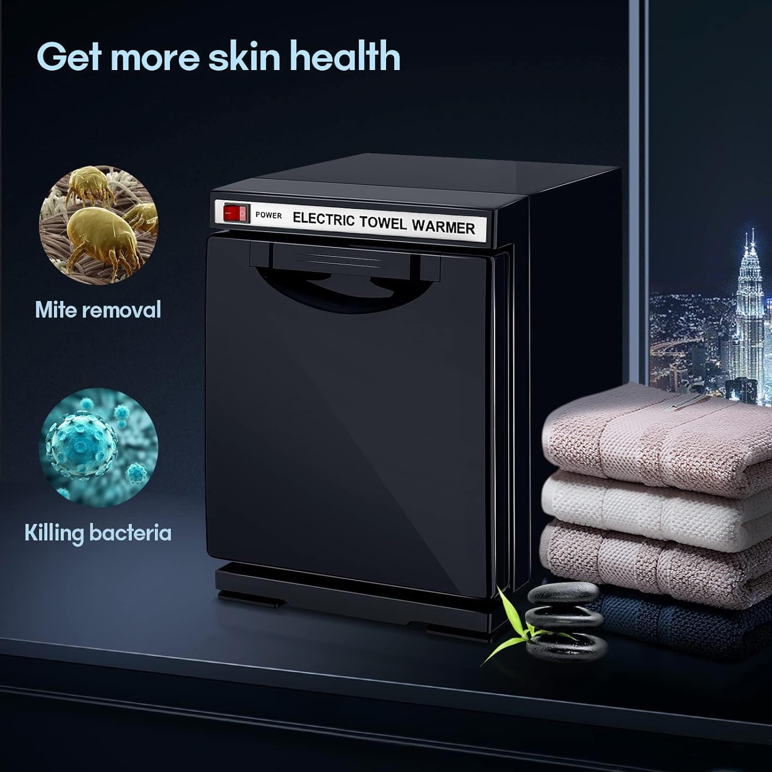 Armoire Chauffante pour Serviettes 5l, Mini Chauffe-Serviettes Professionnel, Chauffage Haute Température à 360 °, pour Soins du Visage, Beauté Spa, Massage par Tatouage,Black