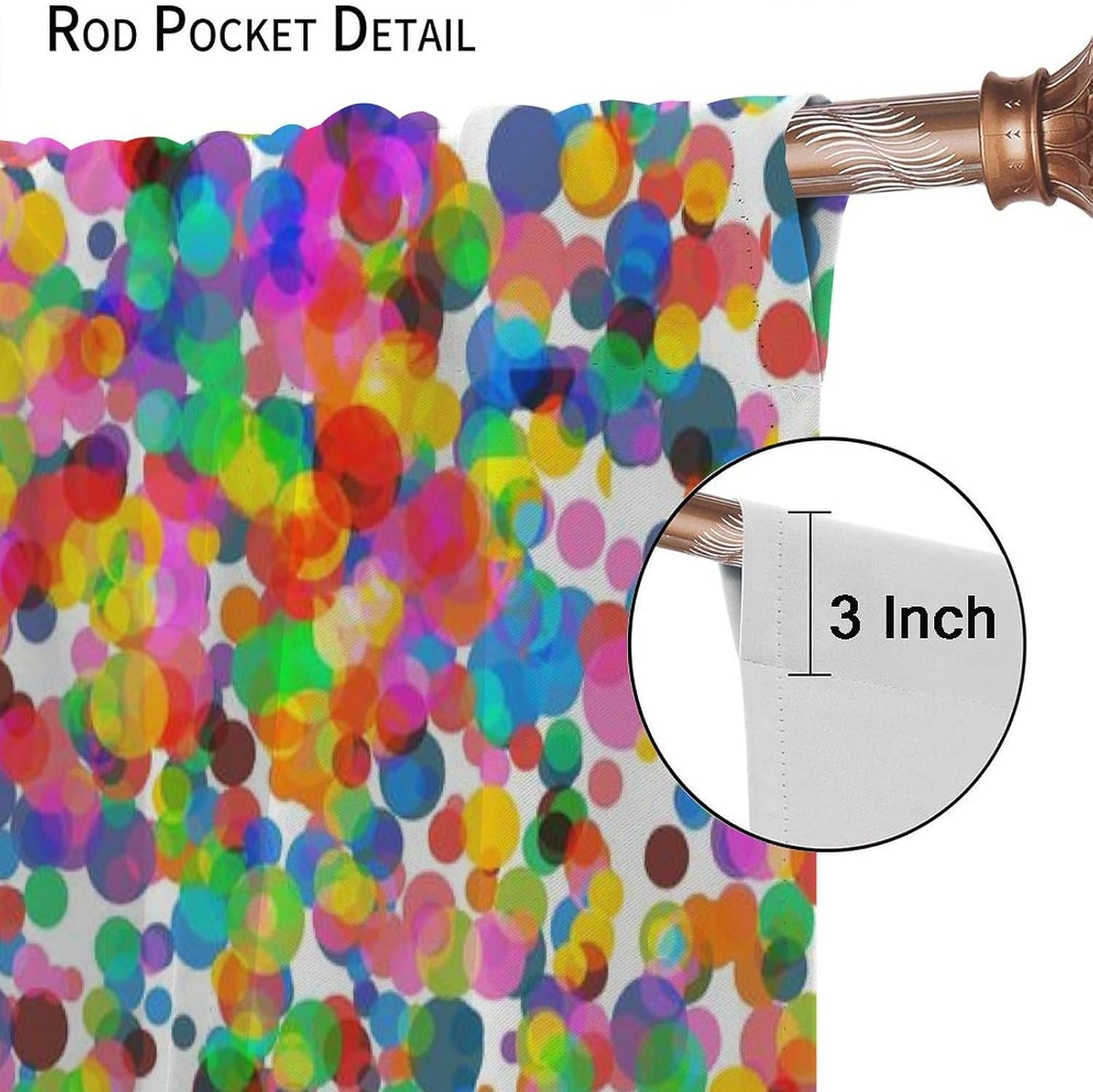 Colorful Polka Dot Curtains, Abstract Geometric Confetti Falling Rainbow Geometry Bright Print Rod Pocket Window Treatments for Wedding Festival Party Kids Bedroom Living Room 42x54 Inch