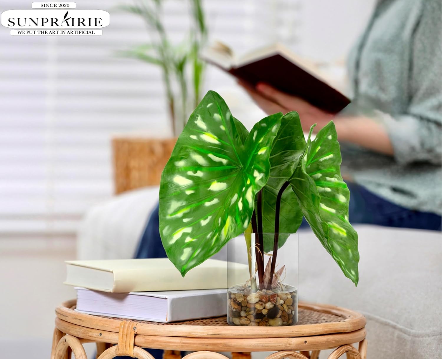 SUNPRAIRIE Tropical Artificial Plant in Clear Pot with Artificial Water, Wide Arrowhead Leaves. Faux Plants Indoor and Outdoor - Image 3