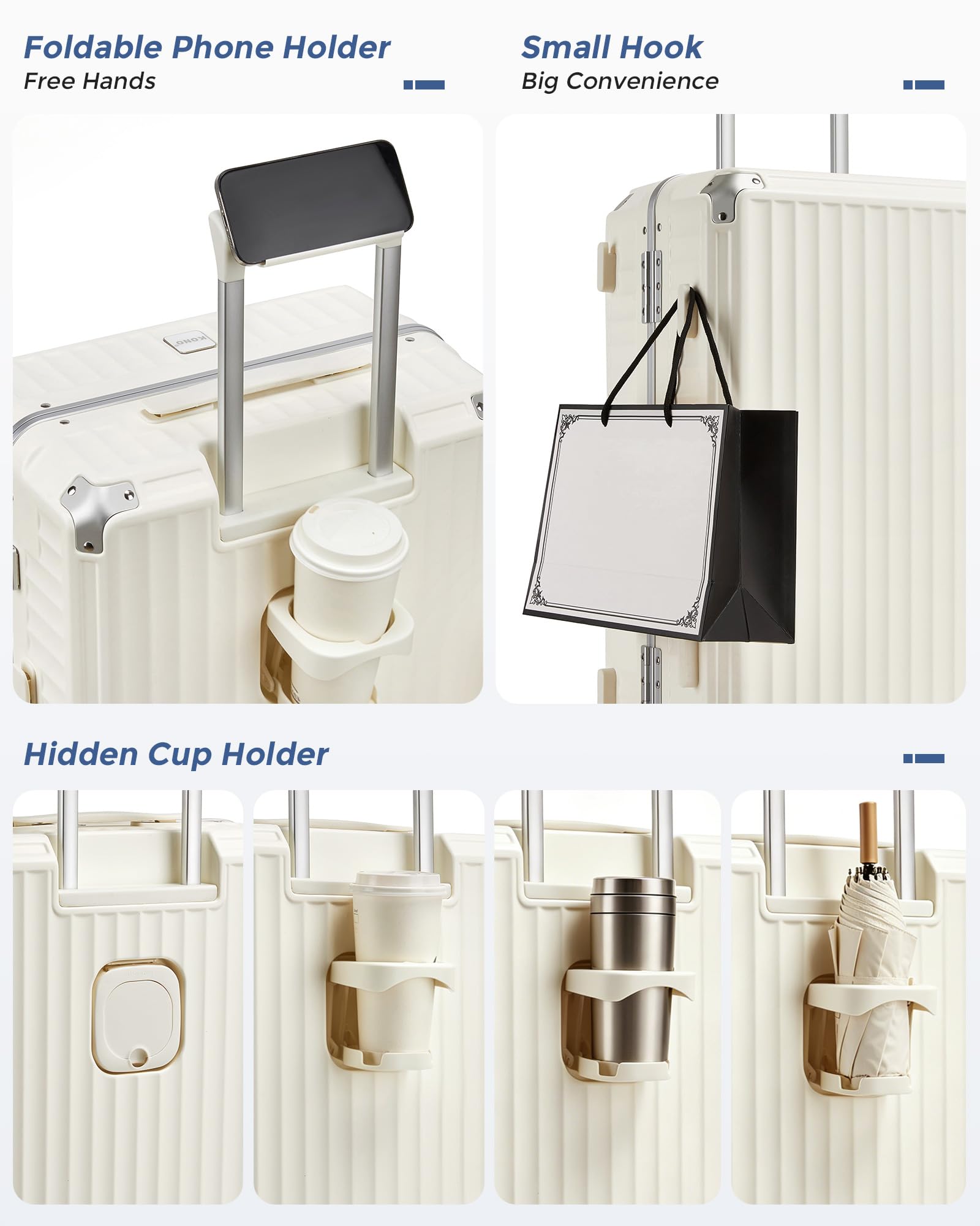 KONO Koffer-Set M/L/XL aus PC mit Aluminiumrahmen und Handyhalterung