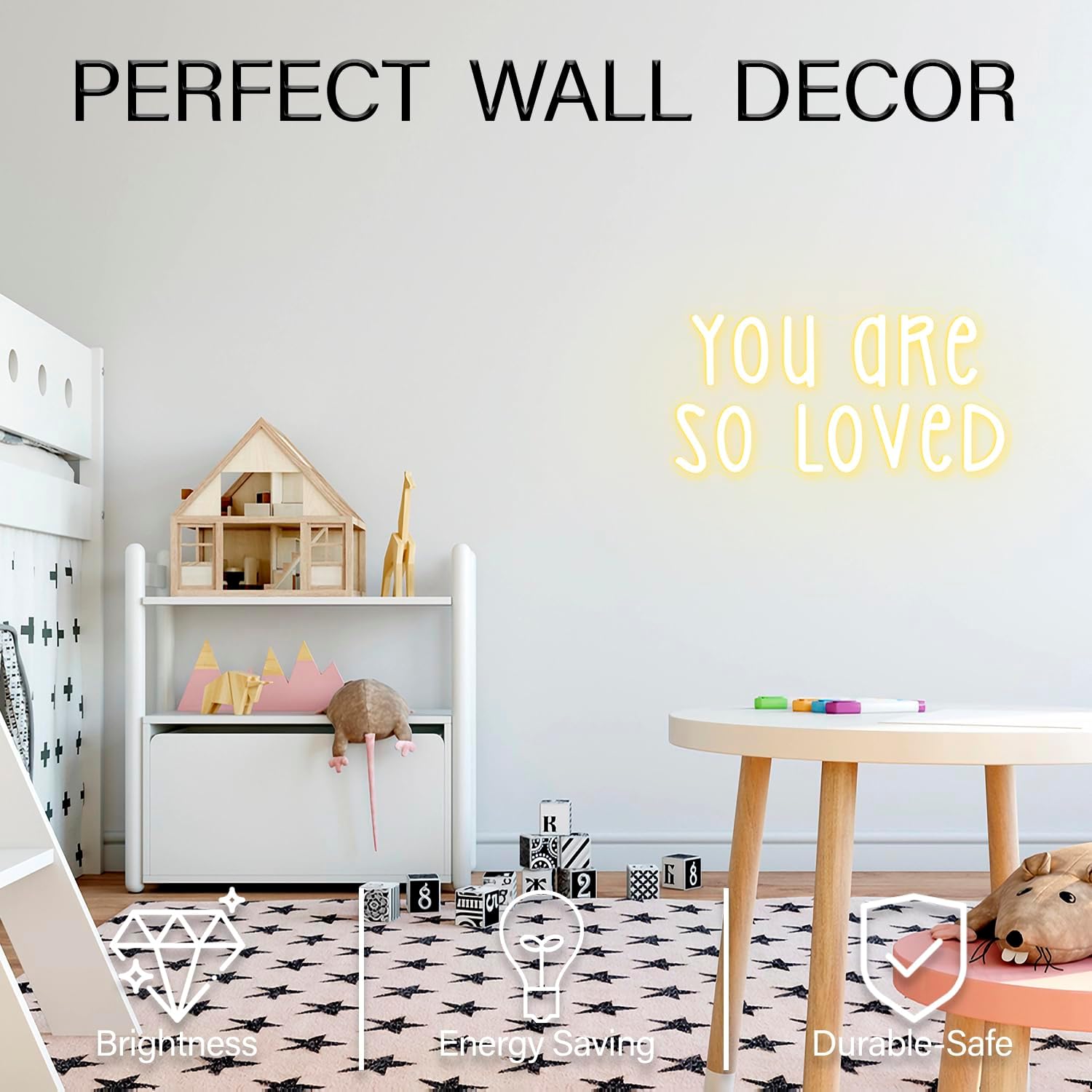 You Are So Loved Neon Sign Dimmable Neon Signs for Wall Decor Inspirational LED Signs USB Light Up Sign for Little Girl Toddler Girl Room Decor Nursery Bedroom Living Room Decoration - Image 6