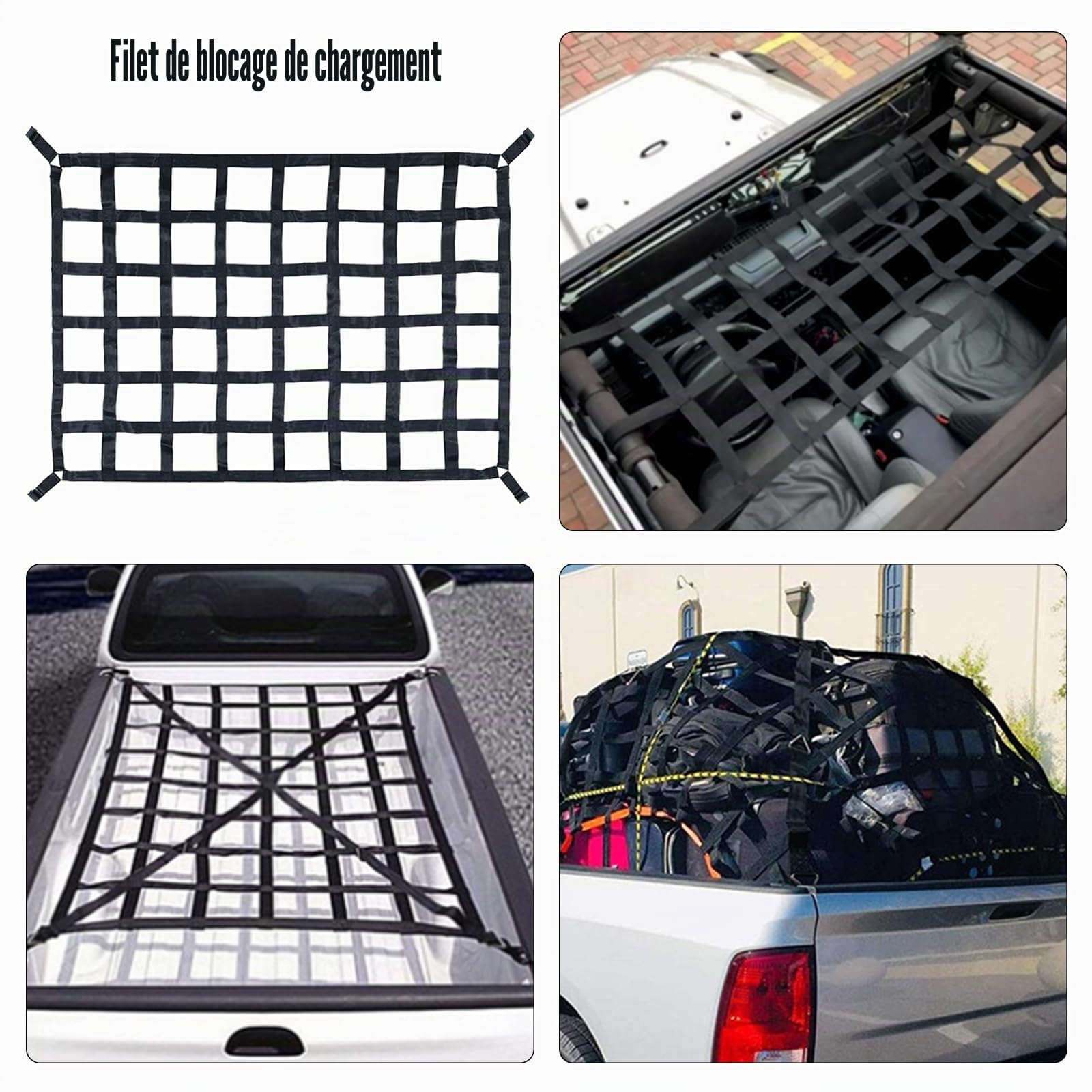 Filet De Rangement Coffre De Voiture, 127 * 106cm Filets De Chargement Lourds Filet à Bagages De Pick-Up Van Filet De Chargement Très Bord éLastique Maintient Les Charges Plus Fermement