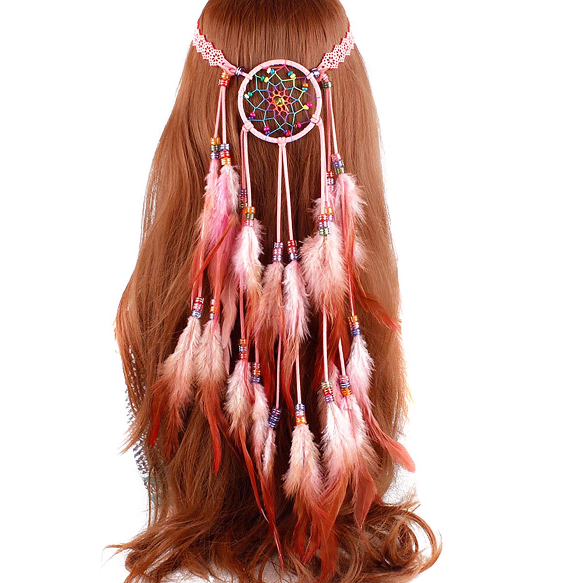 7929 Bohemian Handmade Dreamcatcher Feather Headband Headdress Fascinator Amazon.com : Fodattm Hippie Dreamcatcher Feather Headband  main image 3