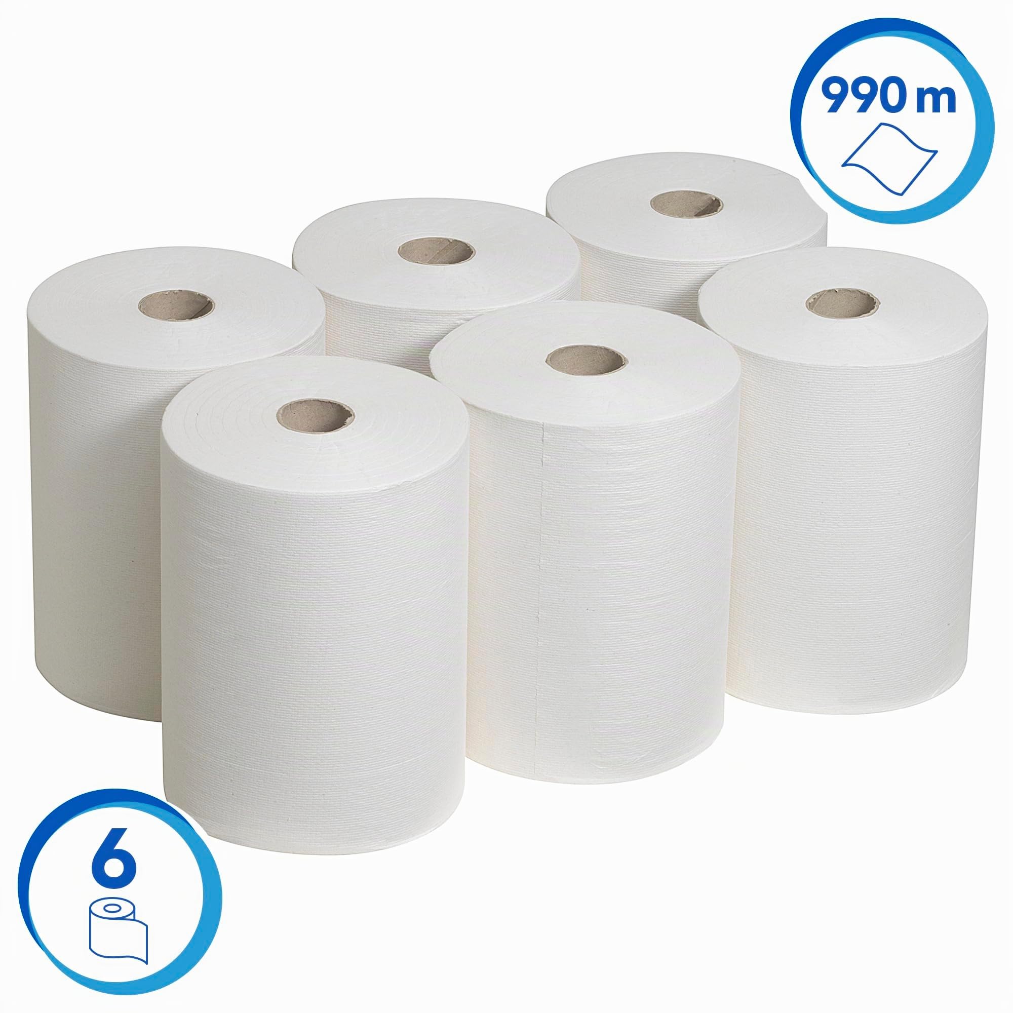 Scott gerollte Papierhandtücher Slimroll 6657, 1-lagige, saugfähige und reißfeste Papierhandtuchrollen, FSC-zertifiziert, weiße Handtücher für Spender, 6 Rollen x 165 m, (990 m insg.)