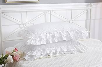 Amazon｜明るいホワイト枕カバー2枚パック レースとフリル付き枕