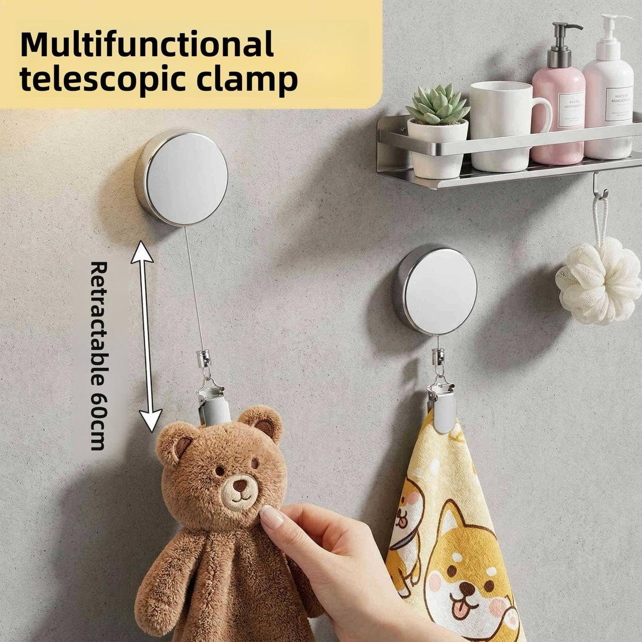 Retractable Towel Clip - Stainless Steel Wall Mount -4