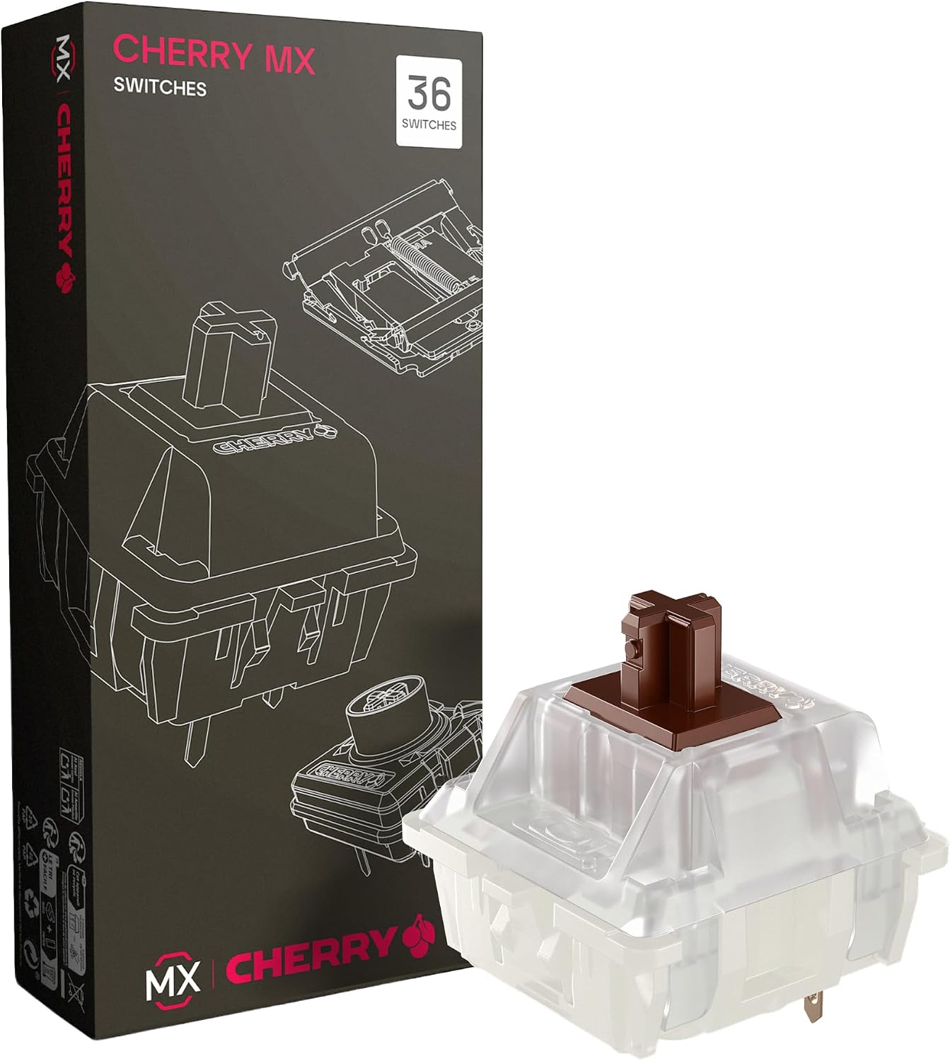 Cherry MX2A RGB Brown Switch Kit, 36 Mechanical Keyboard Switches (5-PIN) | Original Cherry quality, for DIY, hot swap, custom or gaming keyboard, tactile switch without click, targeted and noticeable
