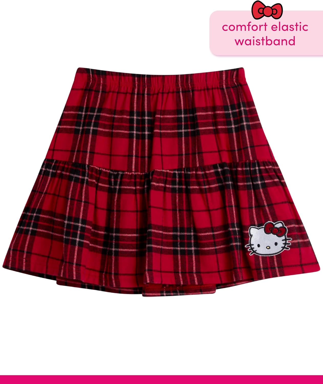 Hello Kitty Girls Skirt Sets - 2 Piece Long Sleeve Sweatshirt and Plaid Skirt Girls Fashion Set (2T-12)