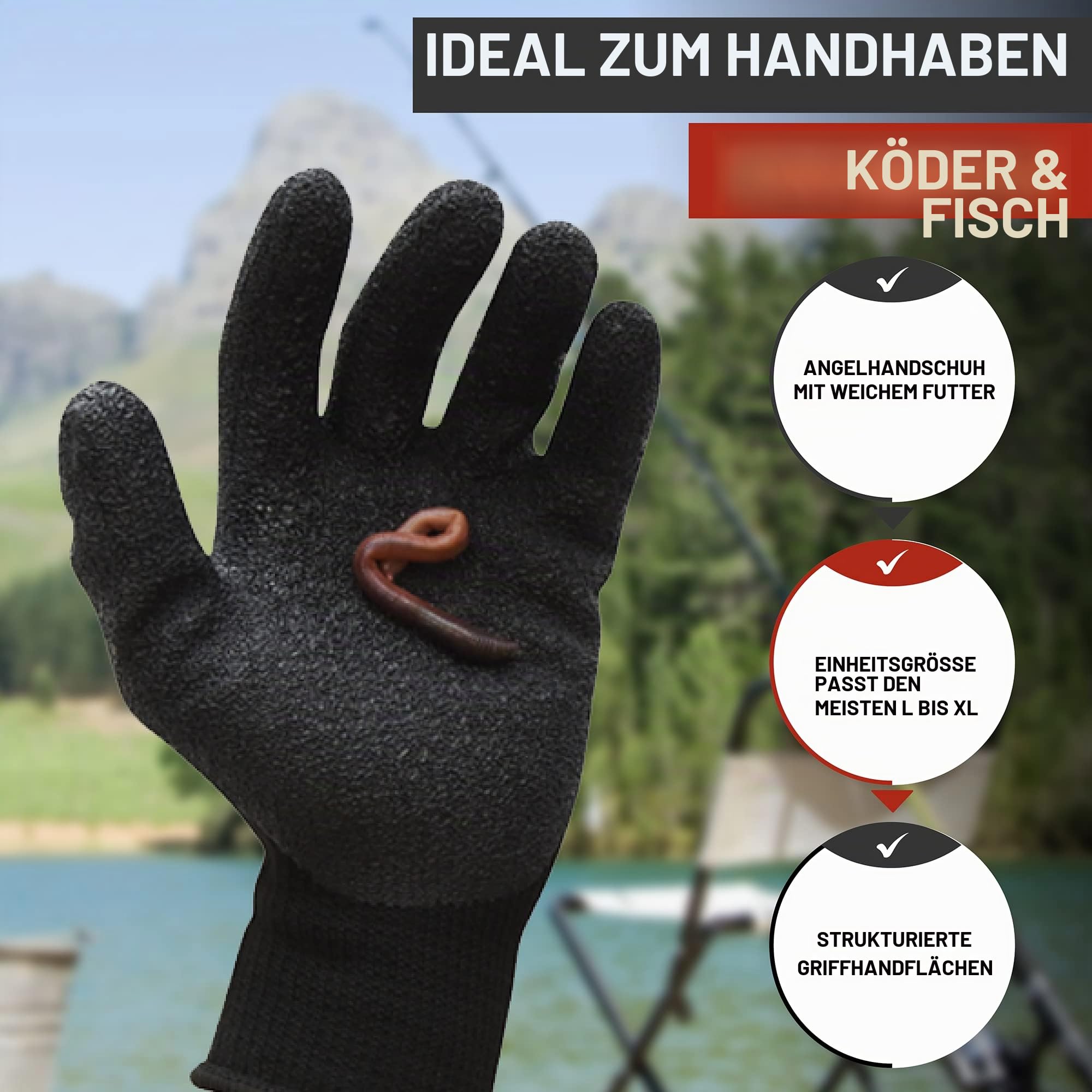 Angelhandschuhe Fischhandschuh zum Angeln strukturierter Griff für die Handfläche und Fischreinigung weiches Futter FischfiletHandschuhe Einheitsgröße passt den meisten L bis XL Angelhandschuhen