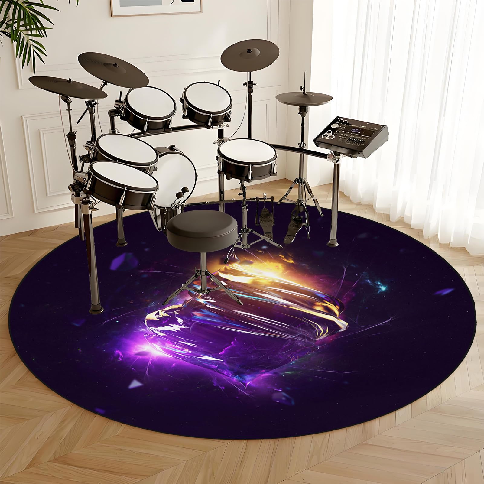 Schlagzeugteppich Elektrisches Schlagzeug Teppich Drum Teppich Professionelles Schallschutz Trommelmatte Rund Music Carpet Innen und Außen Trommelteppich für Studio Wohnung 130 cm