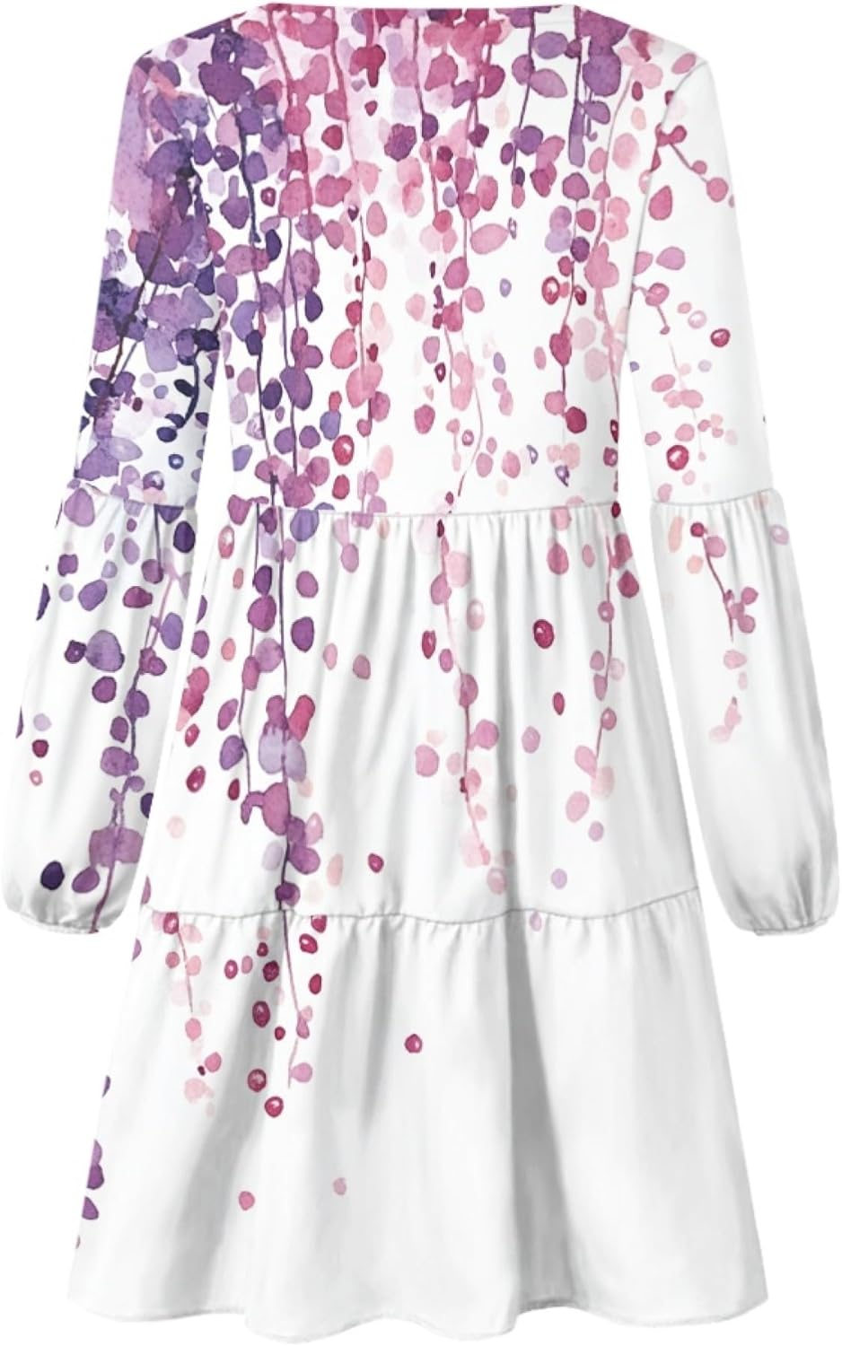 Floral Dress for Women Lantern Sleeve V Neck Plus Size Smocked Swing Flowy Ruffle Fashion Casual Holiday Midi Dress - Image 3